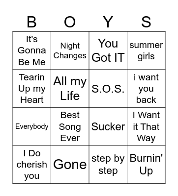 BOY BANDS Bingo Card