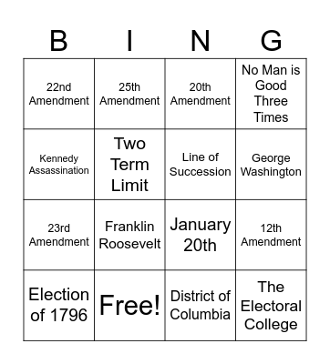 Presidential Amendments Bingo Card