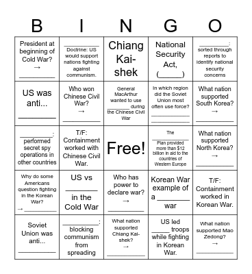 Cold War Heats Up BINGOOOO Bingo Card
