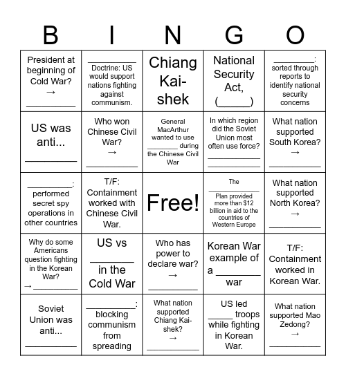 Cold War Heats Up BINGOOOO Bingo Card