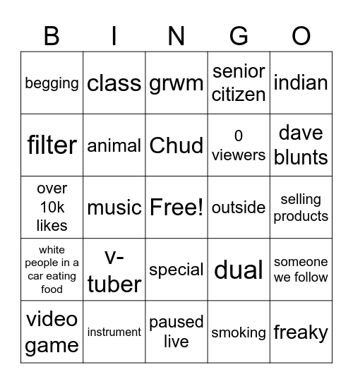 live Bingo Card