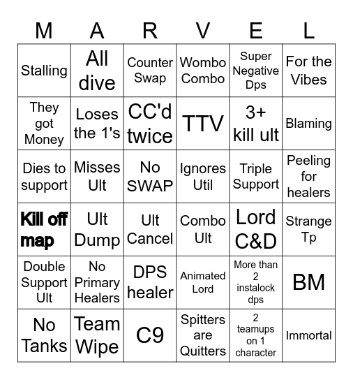 Marvel Bingo Card