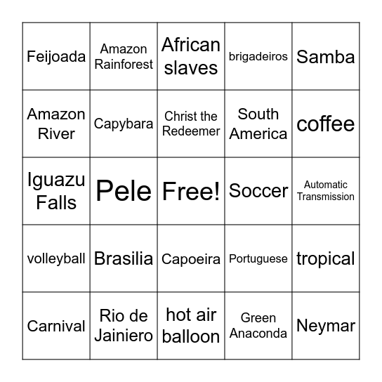 Brazil Bingo Card