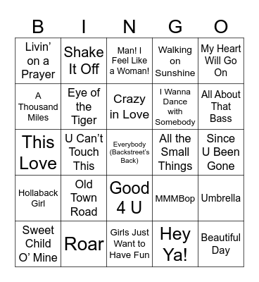 Music Bingo - February Team Meeting Bingo Card