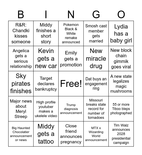 Emily's 2026 Bingo Card Bingo Card