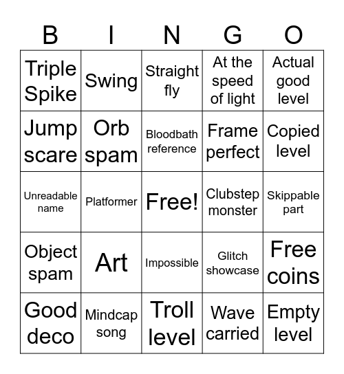 RECENT TAB Bingo Card