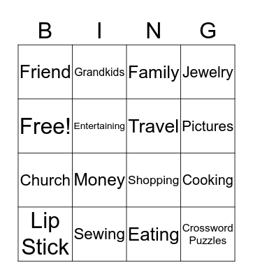 Ernestine Bingo Card