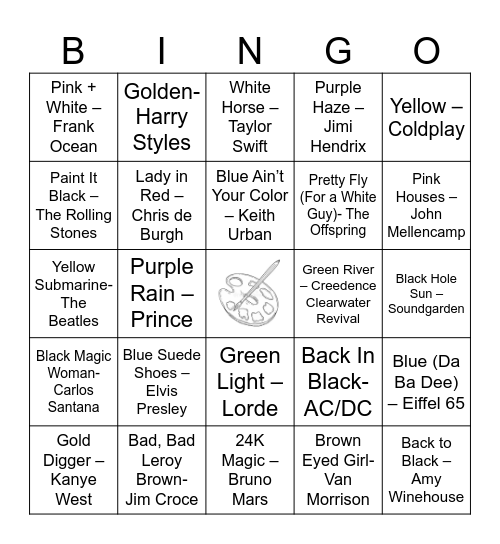The Color Of Songs (Full) Bingo Card