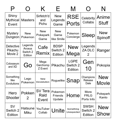 Pokemon Day Bingo Card