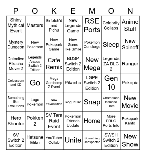 Pokemon Day Bingo Card
