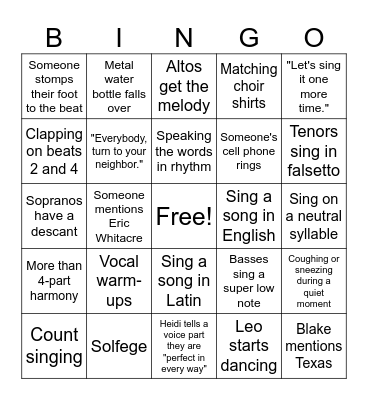 Big Sing Bingo Card