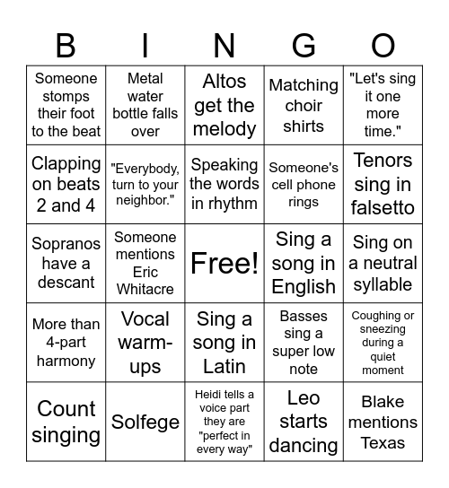 Big Sing Bingo Card