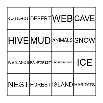 ANIMAL HABITATS Bingo Card