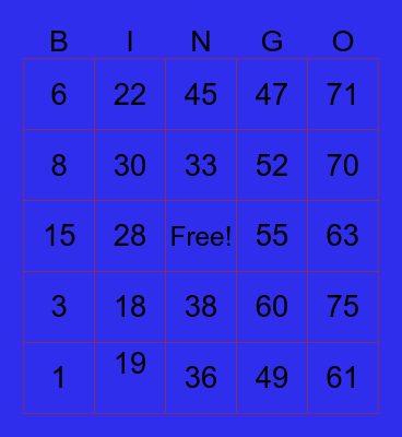 Bingo M y M Bingo Card