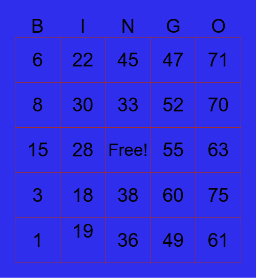 Bingo M y M Bingo Card