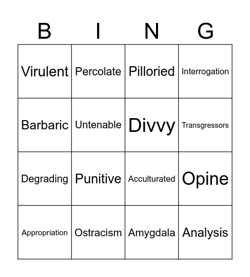 Vocabulary Bingo Card