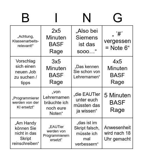 Karstches BINGO Card