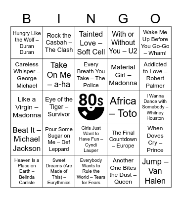 Totally Awesome 80s Bingo Card