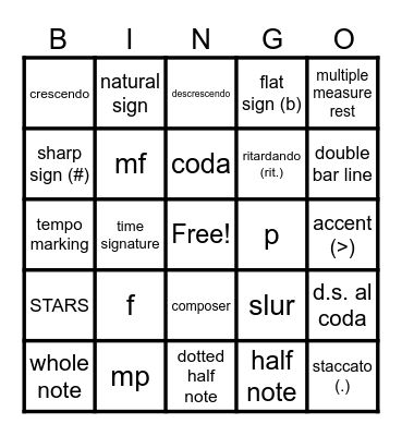 BHMS 7/8th Band Bingo Card