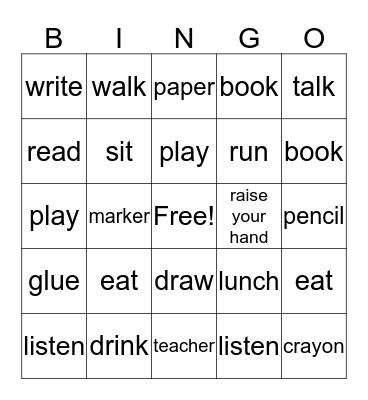 School Bingo  Bingo Card