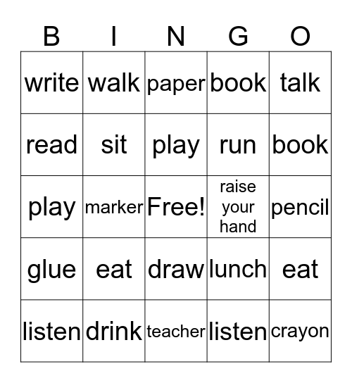School Bingo  Bingo Card