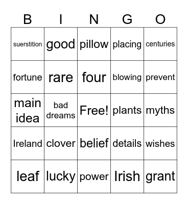The Lucky Foyr Leaf Clover Bingo Card