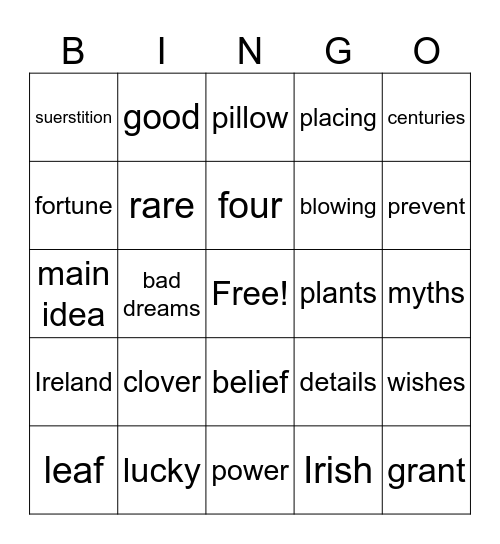 The Lucky Foyr Leaf Clover Bingo Card