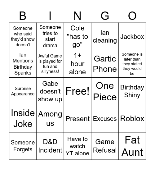Birthday Bingo Card