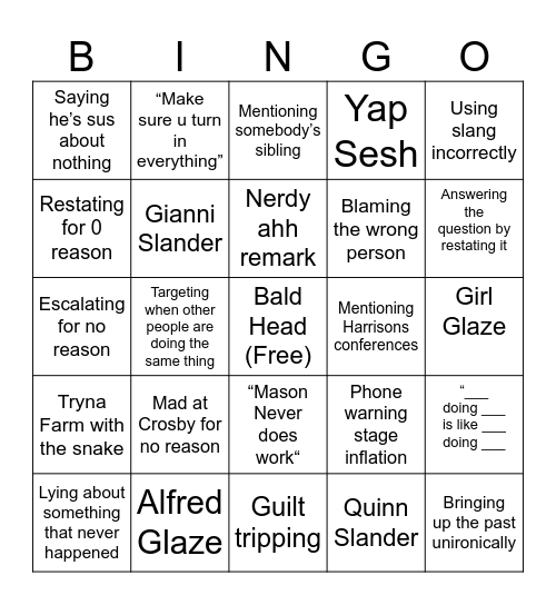 Cramer Bingo (SCREAM BINGO WHEN U WIN) Bingo Card
