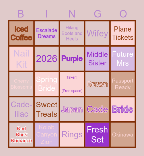 Morgan’s Bridal Bingo Card
