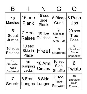 Fitness Bingo Card