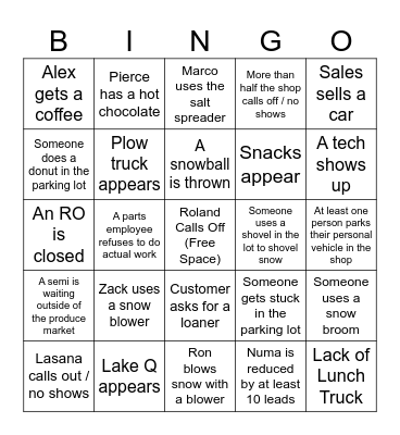 Snow Day Bingo Card