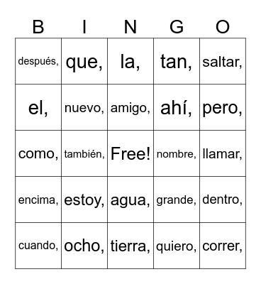 Palabras de uso frecuente Unidades 1-3 Bingo Card