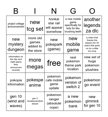 pokemon presents Bingo Card