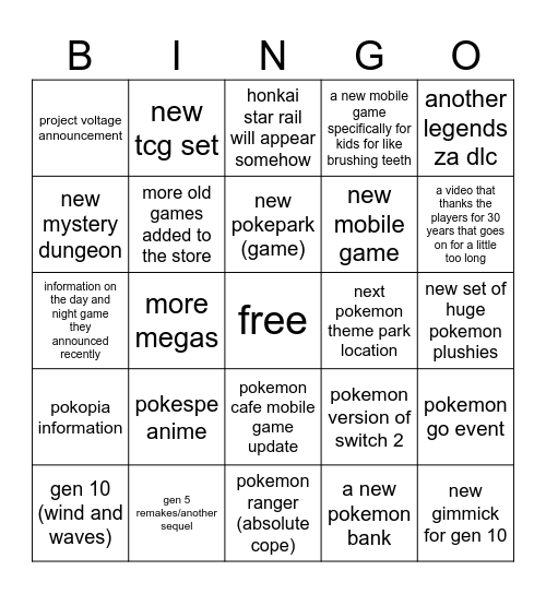 pokemon presents Bingo Card
