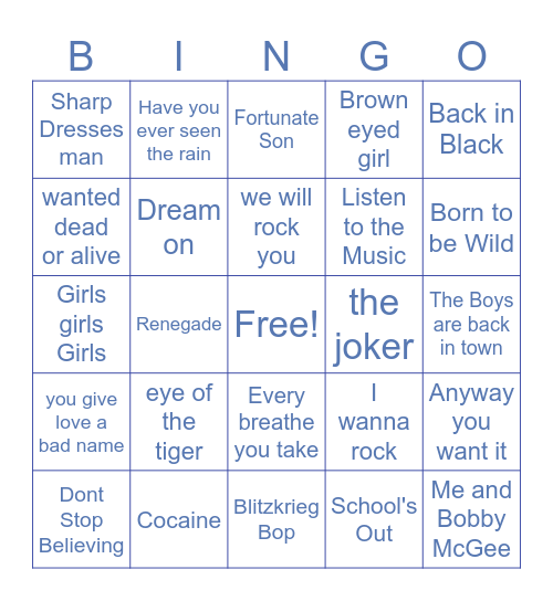Classic Rock 2 Bingo Card