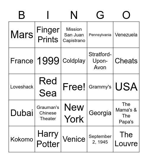 TRingo #62 When? Where? Why? Bingo Card