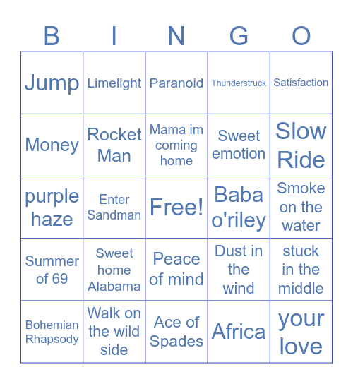 Classic Rock 3 Bingo Card