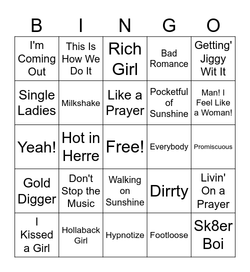 2026 Bag Bingo Tunes Bingo Card