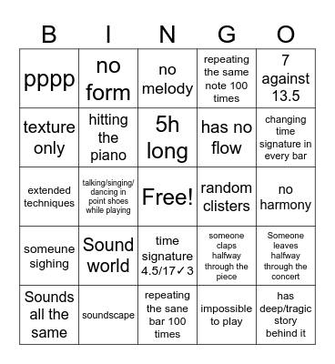 Contemporary Music Bingo Card