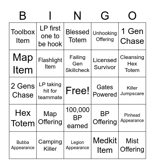 DBD BINGO Card