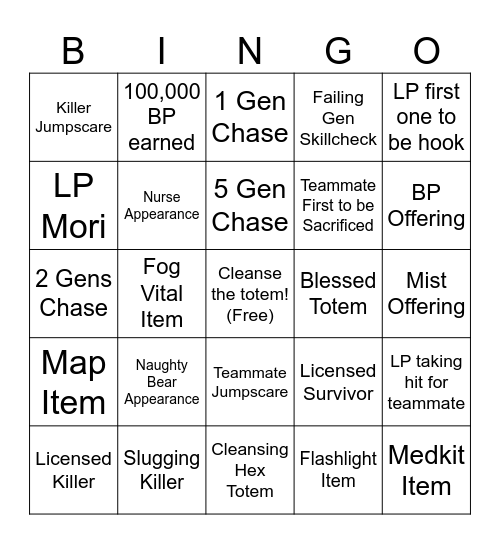 DBD SURVIVOR BINGO Card