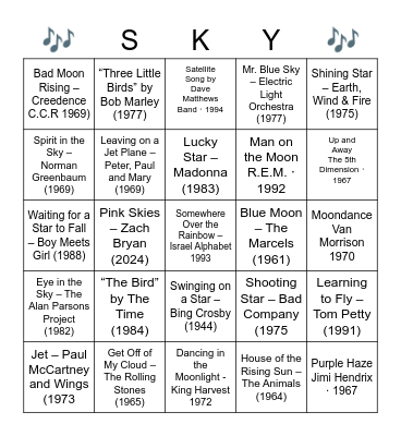 THINGS IN THE SKY Bingo Card