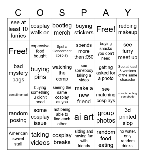ABERDEEN COMIC CON BINGO Card