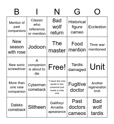 Dr who 2026 Christmas special Bingo Card