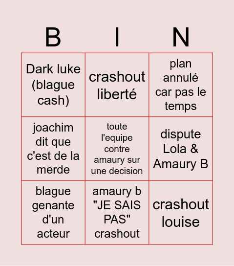 TOURNAGE CATA Bingo Card