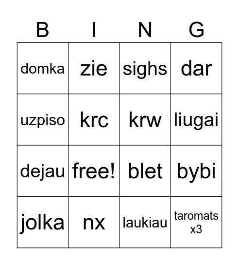 DOmantas gryzo is taromato Bingo Card