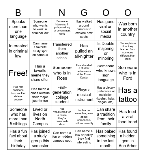 KOA Diversity Bingo Card
