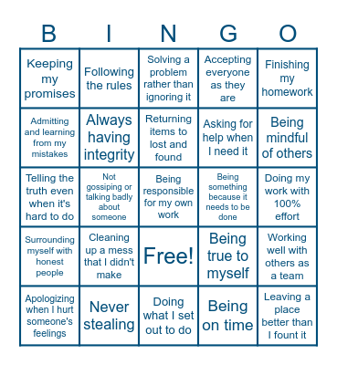 Integrity Bingo Card
