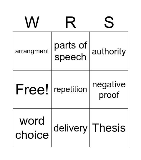 Rhetoric Bingo Card